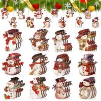 36 Pcs Vintage Christmas Ornaments Wooden Tree Ornaments Snowman Snowflake Santa Wood Cutouts Decorations