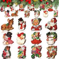 36 Pcs Vintage Christmas Ornaments Wooden Tree Ornaments Snowman Snowflake Santa Wood Cutouts Decorations