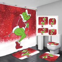 4 Piece Sets Christmas Shower Curtain,Non-Slip Rugs,Toilet Lid Cover and Bath Mat with 12 Hooks for Bathroom Decor