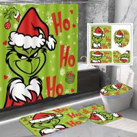 4 Piece Sets Christmas Shower Curtain,Non-Slip Rugs,Toilet Lid Cover and Bath Mat with 12 Hooks for Bathroom Decor