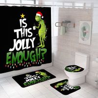 4 Pcs Christmas Grinch Shower Curtain Rug Bath Mat Toilet Lid Cover for Bathroom Decorations