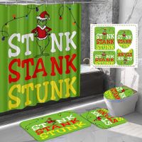 4 Pcs Christmas Grinch Shower Curtain Rug Bath Mat Toilet Lid Cover for Bathroom Decorations