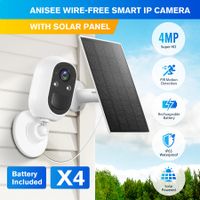 WiFi Security Camerax4 Home Wireless CCTV Outdoor Surveillance System 4MP HD PIR Two Way Audio with Solar Powered Batteries