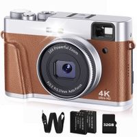 4K Digital Camera with 32GB SD Card and Autofocus, 48MP Vlogging Camera with Anti-Shake, Compact Travel Camera with 16X Zoom and 2 Batteries