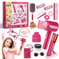 21Pcs Girls Hair Salon Toys, Beauty Salon Set with Pretend Play Hair Salon Stylist Toy Kit with Barber Apron, Hair Dryer, Mirror, Scissors