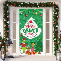 Grinch Merry Christmas Door Cover Decorations,  Backdrop Front Door Decor Porch Banner Sign for Indoor Outdoor Party Supplies