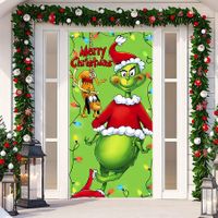 Grinch Merry Christmas Door Cover Decorations,  Backdrop Front Door Decor Porch Banner Sign for Indoor Outdoor Party Supplies