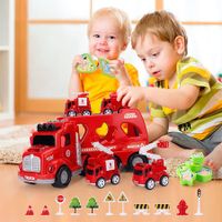 Fire Carrier Truck Toy for Kids,5 in 1 Fire Carrier Toy Spray Vehicle Transporter with 4 Cars Sound and Lights Toy Vehicles Gift