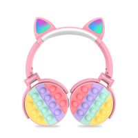 Pink Bluetooth Headset with Cat Ears and LED Lights Wireless Decompression Headphones for Kids Christmas Gift