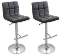 2 x PU Leather Padded Contoured Bar Stool Kitchen Chair - Black - FX-1063A_BKx2