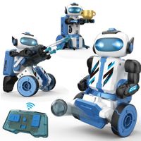 3 in 1 Remote Control 2.4GHz STEM Robot Toy for Kids with LED Eyes and Flexible Arms,Hold Stuff,Play Soccer,Firing Darts