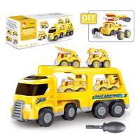 Large Construction Truck Toys Car with Sounds and Lights, 5 in 1 Carrier Toys for Kids, Christmas Birthday Gifts (Yellow)