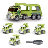 Large Construction Truck Toys Car with Sounds and Lights, 5 in 1 Carrier Toys for Kids, Christmas Birthday Gifts (Green)