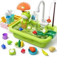 Play Sink with Running Water, Kitchen Play Sink Toy with Electric Faucet, Kitchen Accessories, Floating Pool Toys & Fishing Game