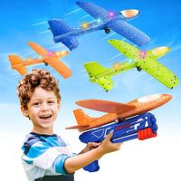 3-Pack Airplane Launcher Toys for Boys & Girls Age 3+: LED Foam Gliders with 2 Flight Modes and Catapult Launchers