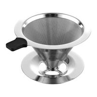 Paperless Pour Over Coffee Filter: Reusable Stainless Steel Cone Filter with Stand，capacity for 1 to 2 cups