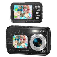 4K Waterproof 11FT Underwater Digital Camera with 48MP, Autofocus, and Dual Screens for Stunning Snorkeling Adventures (Black)