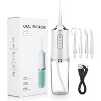 Portable Dental Cleaning Oral Irrigator, Water Jet Flosser with 4 Tips, 220ml Tank, USB Rechargeable, 3 Modes