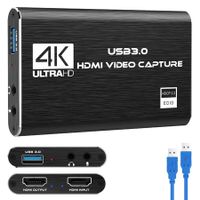 Video Game Capture Card for Switch/PS4/PC/OBS/Camera with Stunning 4K 1080P 60FPS Output,HDMI to USB 3.0 for Seamless Live Broadcasting and Recording