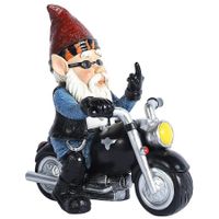 Whimsical Garden Gnome on Motorcycle Statue - White Beard Old Dwarf Home Décor