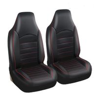 2PCs Universal Classic PU Leather Car Seat Covers/High Back Bucket Seat Protector for Most Vehicles, Complete Set with Red Trim