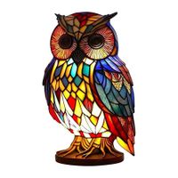 Retro Owl Table Lamp: Stained Resin Tabletop Decor (15 cm)