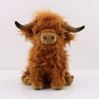 Brown Highland Cow Plush Toy Makes a cute mooing sound,Realistic & adorable Highland cow plush,Eco-friendly materials,25CM