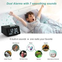 Compact Alarm Clock with FM Radio, USB Charging, Dual Alarms, and Temperature Display