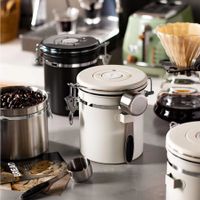 1500ML Stainless Steel Airtight Coffee Canister with CO2 Valve - Keep Coffee Beans Fresh for Longer