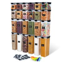 Complete Kitchen Organization Set, 24 BPA-Free Airtight Canisters for cereals snacks spices Storage, Keep Food Fresh & Organized, Space-saving stackable design