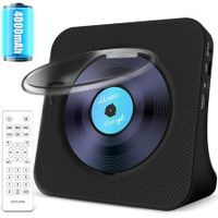 4000mAh Portable CD Player with Bluetooth: Rechargeable Music Player with HiFi Speaker,Remote Control,LCD Display,Sleep Timer,Supports CD/Bluetooth/FM Radio/U-Disk/AUX (Black)