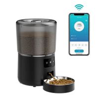 Smart WiFi Pet Feeder Food Dispenser with APP Control for Automatic Timed Feeding, Durable stainless steel bowl(Black)