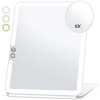 Large Travel Makeup Mirror with 10X Magnification, 3 Color，Rechargeable Lighting, and Portable  Ultra Slim Design