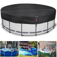 210D Tear Resistant 12FT Solar Round Pool Cover Anti-fade Durable with Windproof Strap, Drawstring, Ground Nails, 360CM-Black