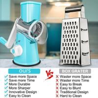 Versatile  Rotary Cheese Grater and Vegetable Slicer with Interchangeable 3 Blades for Effortless Food Prep(Blue)