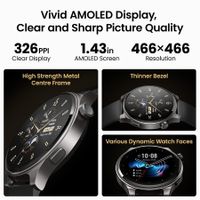 Smart Watch with Call Function, 1.43" AMOLED Display, 100+ Sports Modes, IP68 Waterproof Fitness Tracker for Men and Women (Black)