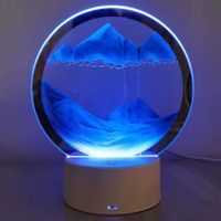 Moving Sand Art Picture Round Glass 3D Deep Sea Sandscape in Motion Display Flowing Sand Frame,Children's Large Desktop Art Toys,Home & Office Desktop Decorations(Blue,Button-Crotrol)