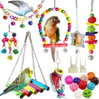 19-Piece Hanging Wooden Bird Toy Set for Parakeets, Cockatiels, and Other Small Birds