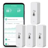 4-pack Smart WiFi Humidity and Temperature Monitor with Remote Monitoring and Alerts, High-Precision Indoor Thermometer Compatible with Alexa and TUYA App, No Hub Required