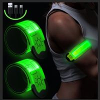 Rechargeable LED Armband for Runners and Walkers - High Visibility Reflective Running Gear with Adjustable Light Up Bands for Enhanced Nighttime Safety (Green, 2 Pack)