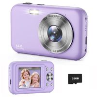 FHD Kids Digital Camera: 44MP with 16X Zoom, Anti-Shake, and 32GB Card for Kids and Teens (Purple)