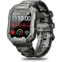 1.71-Inch Tactical Smartwatch for Men - Camouflage Green Fitness Tracker with Pressure and Oxygen Monitoring - Compatible with Android and iPhone