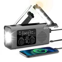 4000mAh Emergency Radio with Solar/Hand Crank power sources,AM/FM/NOAA Weather,Bright LED Flashlight,Reading Lamp,Loud SOS Alarm,Headphone Jack