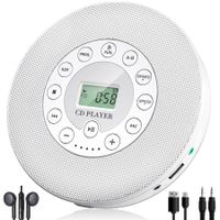 Portable Bluetooth CD Player Personal Walkman MP3 Players with Built-in Speakers,Anti-Shock Protection,USB & CD Playback Support (White)