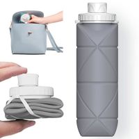 BPA Free Silicone Collapsible Water Bottle with Leakproof Valve, Durable for Travel, Sports, and Outdoor Activities(20oz,Grey)