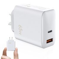 AU Plug 65W GaN Charger,USB C Rapid Charging,60W/45W/30W/25W/20W 2-Port Wall PD Charger,Compatible with MacBook Pro/Air,Galaxy S22/S21,Dell XPS 13,Note 20/10+,iPhone 13/12,iPad,Pixel(White)