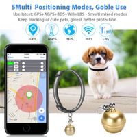 IP67 Waterproof Cat and Dog Tracker Collar with Bell - Smart Finder and Anti-Lost GPS Tracking Device with Free App (Silver)