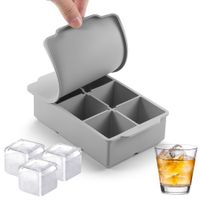 BPA Free Jumbo Ice Cube Tray/Big Silicone Square Ice Cube Mold with Lid Perfect for Chilling Drinks and More