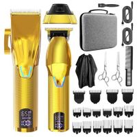 Hair Grooming Kit: T-Blade Clippers with Charging Base, Cordless Operation, 4 Adjustable Speeds, and Gold Finish