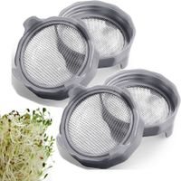 Bean/Broccoli/Alfalfa/Salad Sprouter, Sprouting Lids for Wide Mouth Mason Jars with Stand Water Tray: Grow Sprouts at Home with Ease (4-Pack)